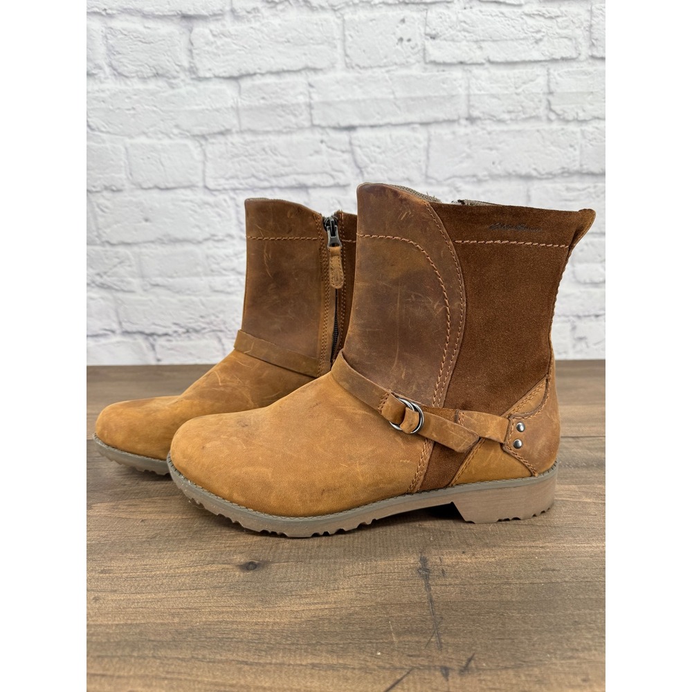 Eddie Bauer Women's Covey Leather Ankle Boots Brown Waterproof Zip‎ Moto Size 9 - Picture 2 of 15